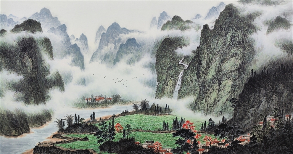 去漓江邊的美術館看桂林山水畫展